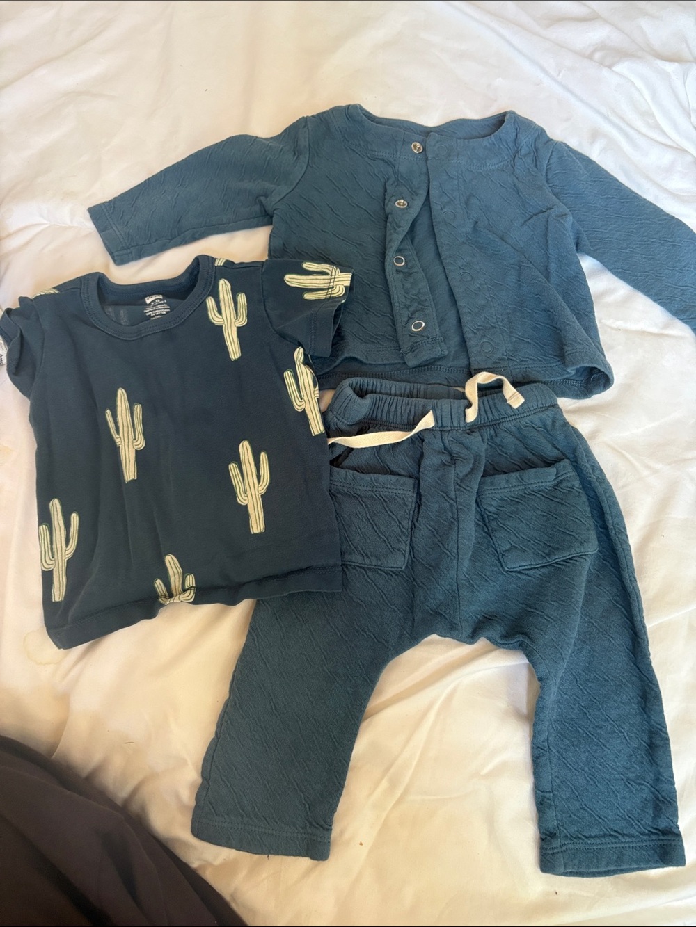 Tea Collection Teal Blue Cactus Print Kids Matching Set